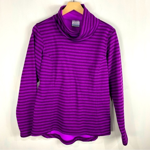 Columbia Fleece Lined Striped Pullover Turtleneck Sweatshirt‎ Purple Size Medium - Picture 1 of 5